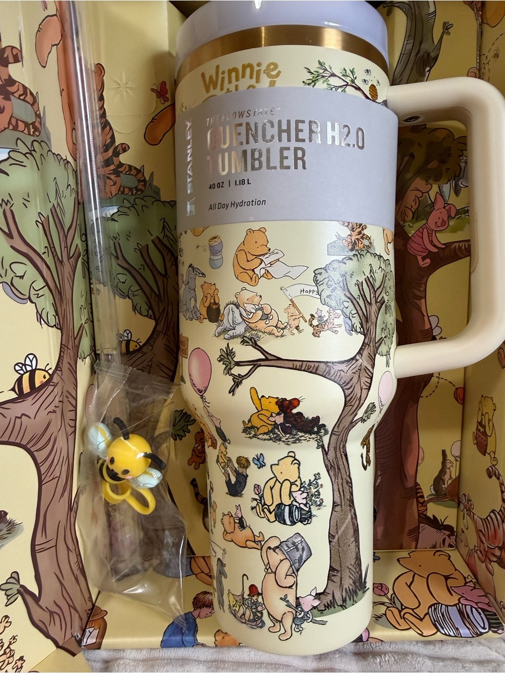 Customized Stanley Winnie the Pooh Cream & Gold Quencher Tumbler